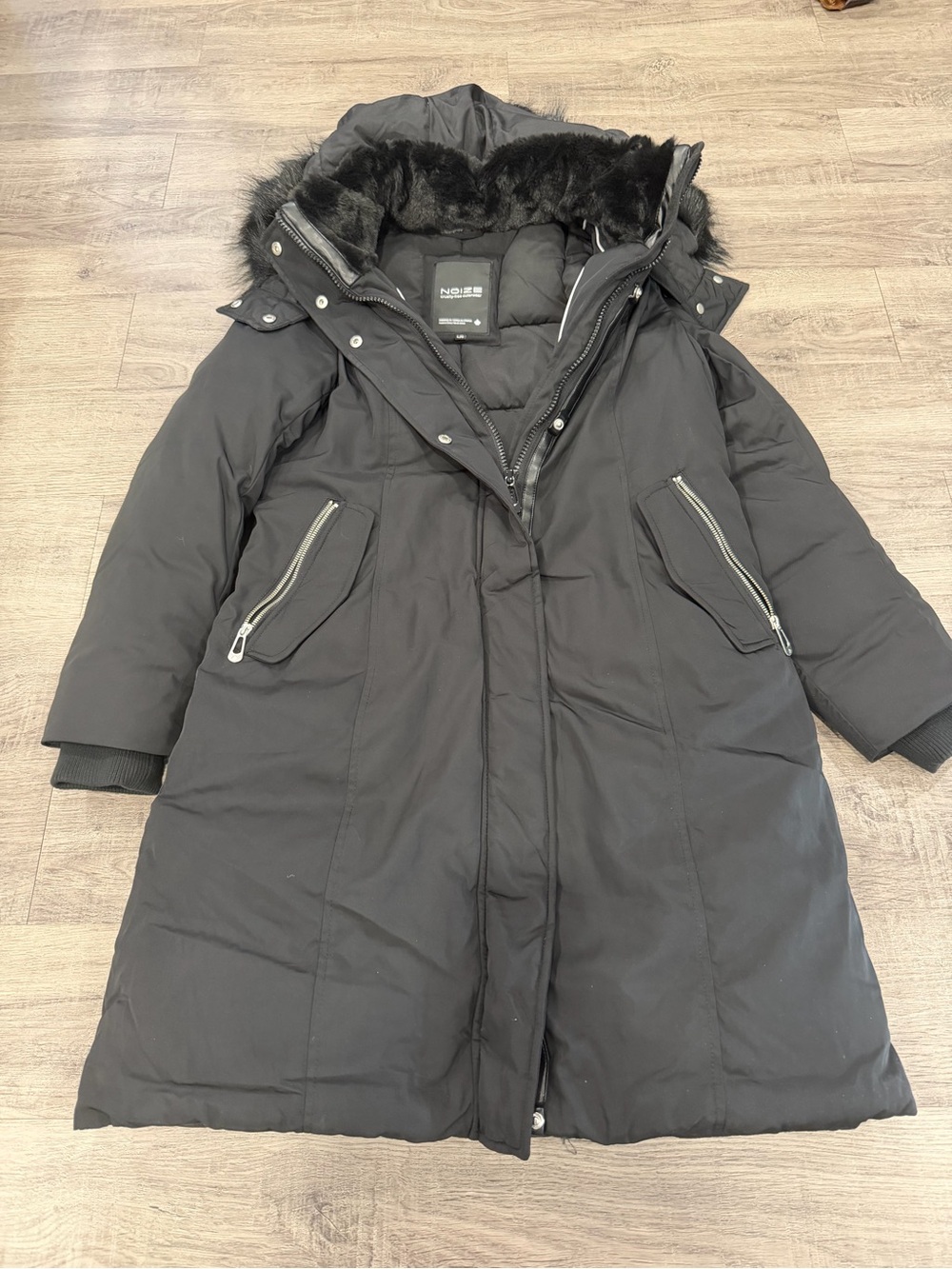 NWOT- Noize Women’s Black Hooded Fur-Trim Long Parka